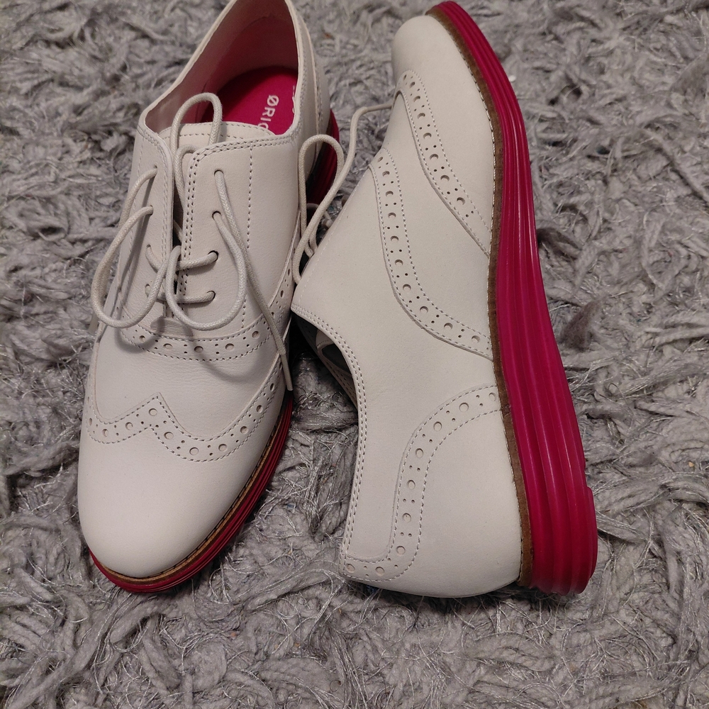 Cole Haan White and Pink Brogue Flats
